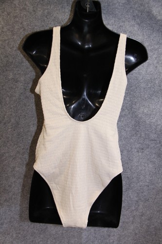BADEANZUG SCHWIMMANZUG GRÖSSE 38 NATURWEISS GOLDIG CRINKLE GUMMIERT H&M - Picture 2 of 3