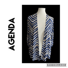Agenda Open Cardigan/Blouse Zig Zag Blue/Yellow/White Size Small