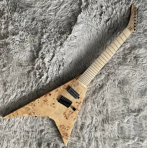 Custom 8-strings Electric Guitar V Burl Maple Top Fanned Frets Maple Fretboard