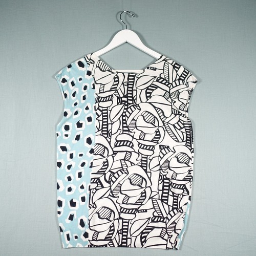 Escada Sport Vest Top Womens Large White Blue Black Sleeveless Tank Abstract Top - Picture 4 of 13