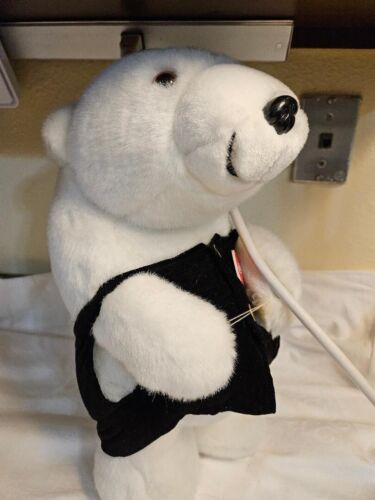 Vintage Coca Cola 1996 Plush Large 17" Polar Bear in Black Jacket Vest w/ Tag - Picture 2 of 10