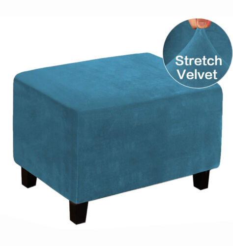 Rectangle Ottoman Cover Stretch Velvet Solid Color Footstool Slipcover Protector - Picture 21 of 90