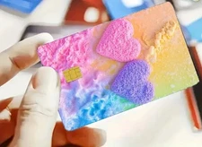 Valentines Hearts Rainbow Shimmer Bright Credit Debit Card Skin Sticker Chip 1PC