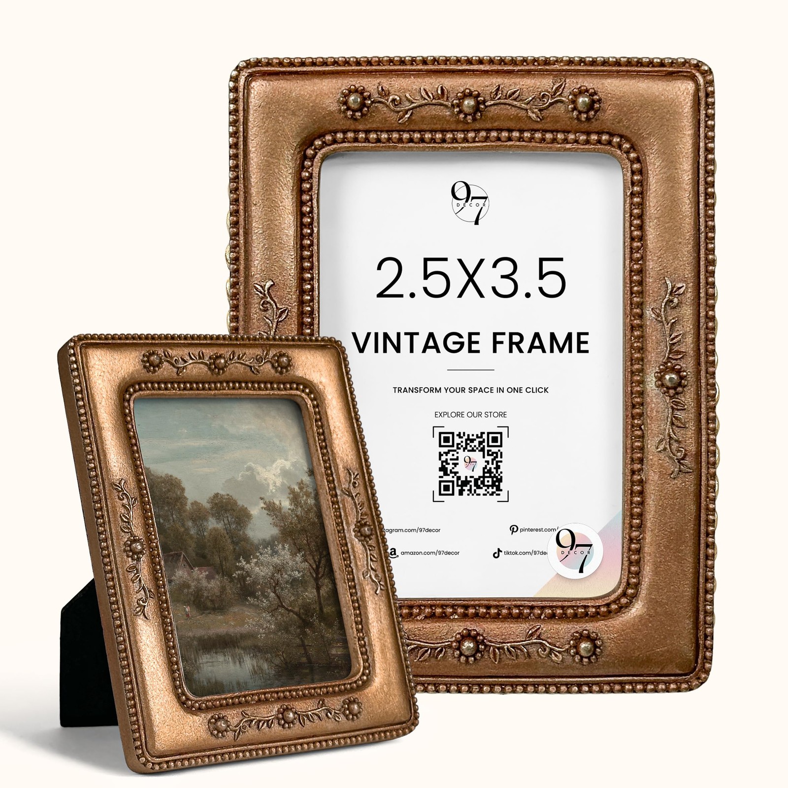 Small Vintage Picture Frames 2.5 X 3.5 - Mini Ornate Wallet Size Frame, Bronz...