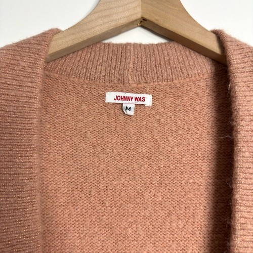 JOHNNY WAS Open Front Cardigan Sweater Pink Metallic size Medium - Picture 8 of 9
