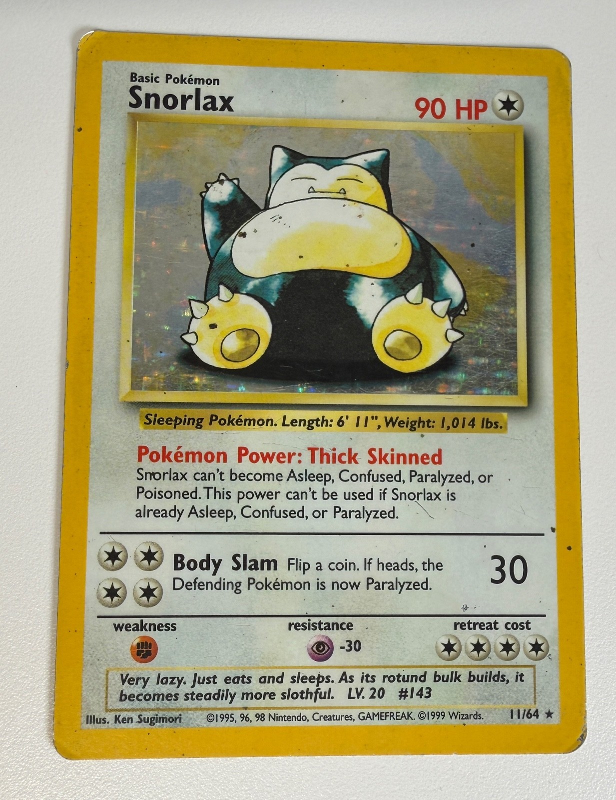 Pokemon Snorlax Jungle Holo Card 11/64 Misprint No Symbol Heavily Played