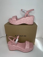 Women  s Coach Gale Wedge Sandal   Powder Pink  Signature Jacquard  Size 8B