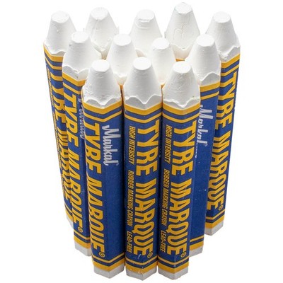 12 Pc Set White Markal Tyre Marque Crayons Bright Smear Resistant Cold Wet Oily