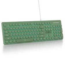 Cute Quiet Keyboard Green Wired Typewriter Keyboard Light Up Backlit PC Keybo...