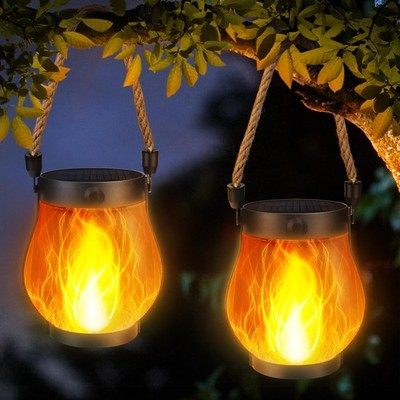 2 Pack Solar Lanterns Lights, Halloween Flickering Flame Garden Lights with 2...
