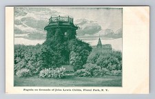 Floral Park NY-New York, John Lewis Childs Pagoda, Antique Vintage Postcard