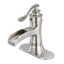 Bwe Brushed Nickel Bathroom Sink Faucet 1 Hole Single Handle Waterfall Bathroom