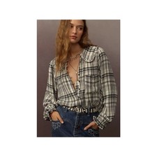 Anthropologie Pilcro Keira Collared Button-Front Blouse Plaid size XL NWT NEW