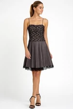 Aspeed mesh layover mini black beige straps Formal dress whimsical fairy size 6