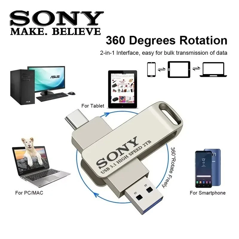 2TB Sony USB Flash Drive High Speed Type C PenDrive 1TB 512GB 256GB Metal Stick - Image 2 of 4