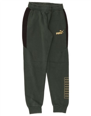 PUMA Mens Graphic Tracksuit Trousers Joggers Small Green Cotton LZ24