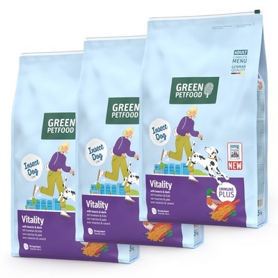 3 x 7,5 kg  Green Petfood Vitality with Insects & Duck Trockenfutter Hund 