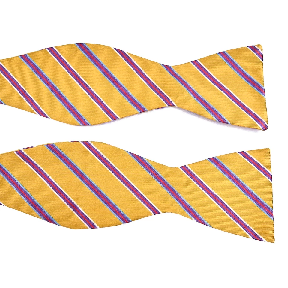 Saddlebred Silk Blend Bow Tie Yellow Purple Stripe Adjustable Self-Tie - Image 2 of 4