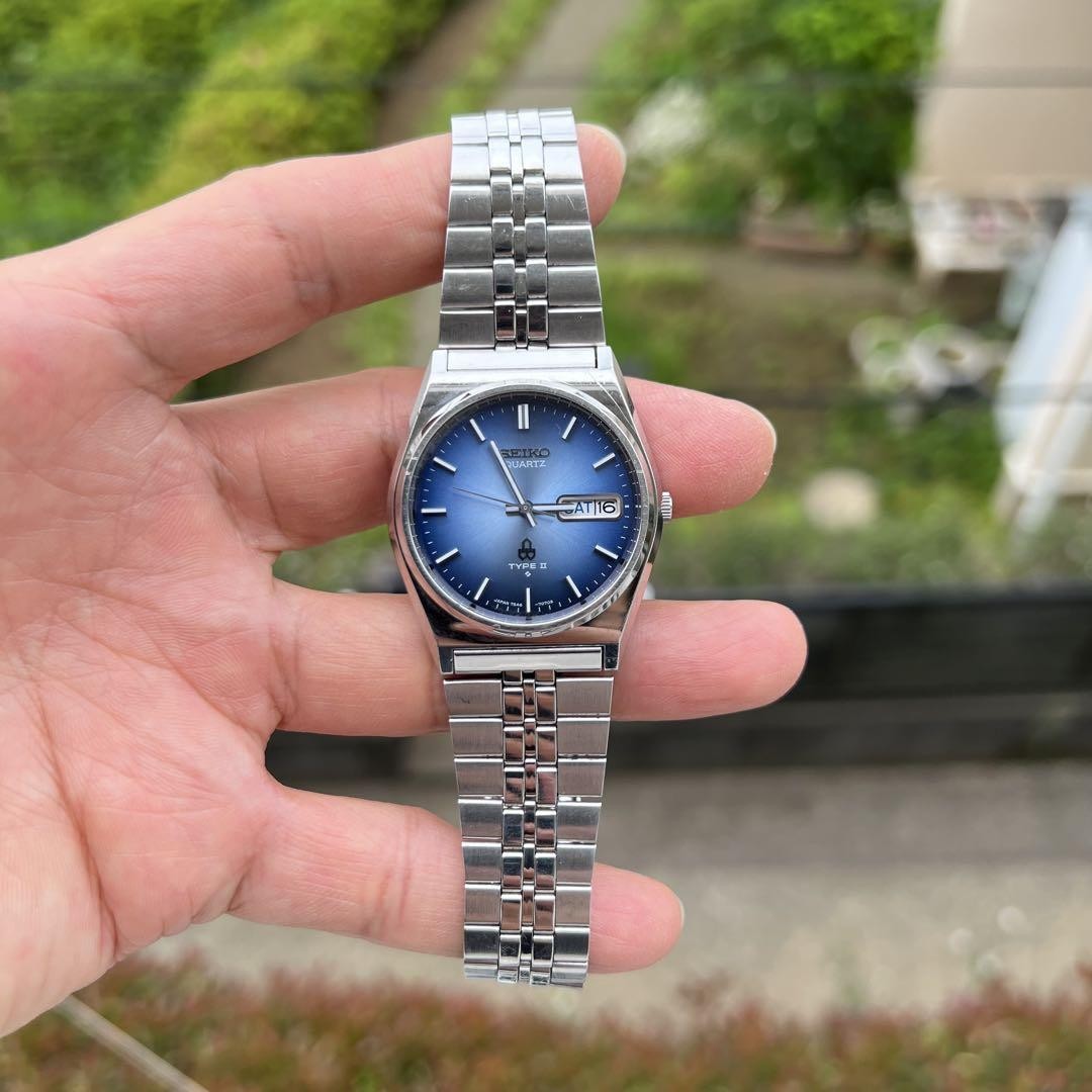 SEIKO Type II Vintage Quartz Watch Blue Dial 34mm Genuine