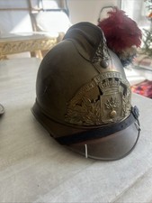 Antique French 19th Century WW1 Brass Fire Brigade Helmet w/ Plume & Chin Strap