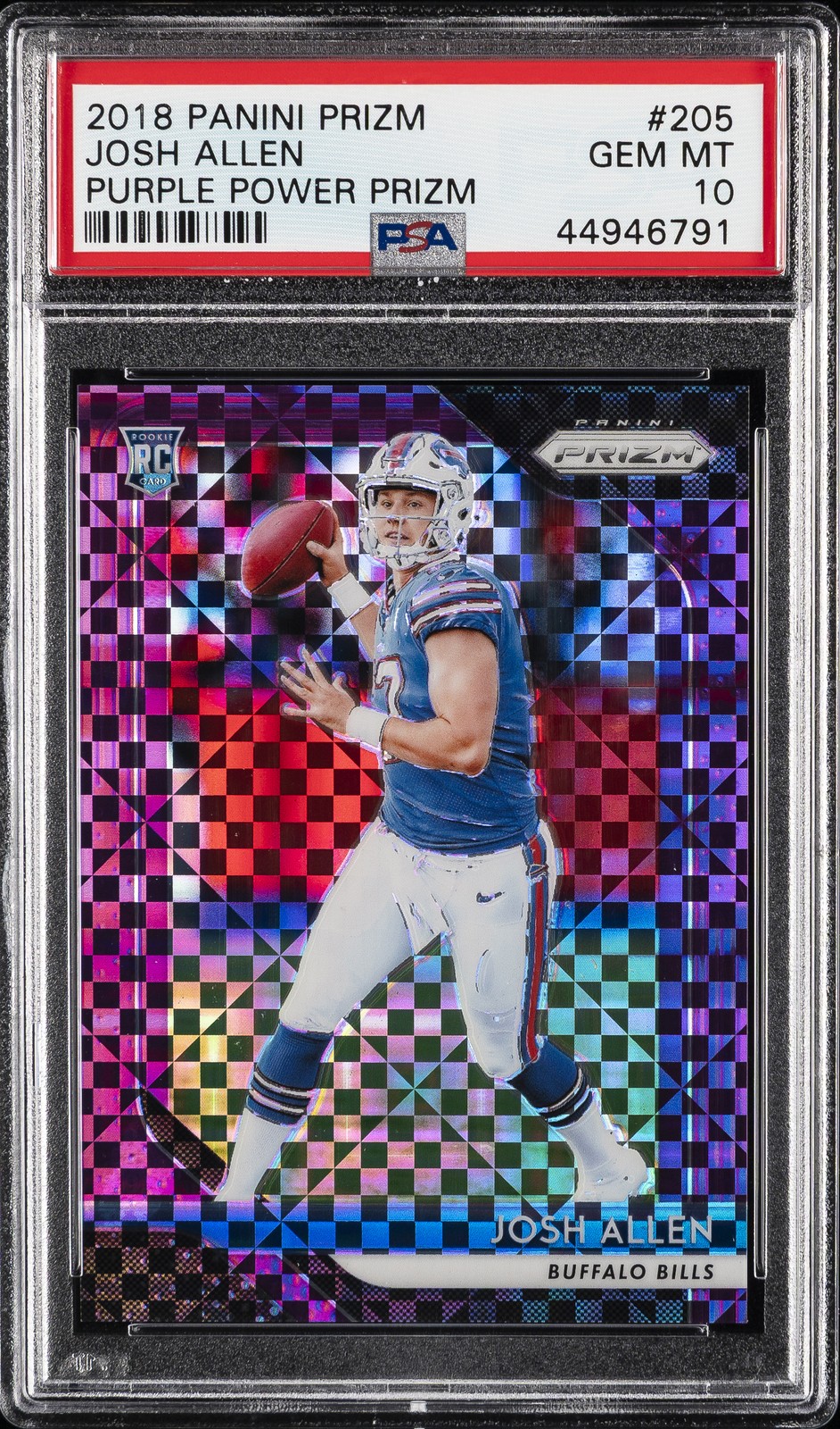 2018 PANINI PRIZM PURPLE POWER PRIZM #205 JOSH ALLEN ROOKIE RC #/49 PSA 10