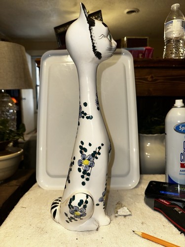 Vintage Long Neck Cat By Embassy Products Made In Japan Floral Motif - Picture 4 of 7