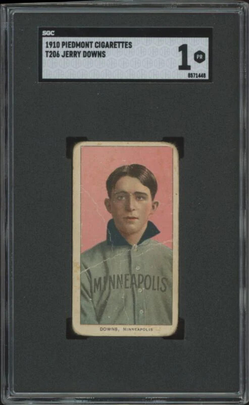 1909 T206 JERRY DOWNS NNO POOR PIEDMONT 350 SGC 1 BASEBALL MINNEAPOLIS MILLERS