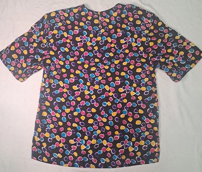 August Silk Sm Pebble Print Vibrant Pop Art Blouse 90's Teacher Wacky Pomo Retro