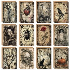 24 Pcs Halloween Greeting Cards Spooky Skeleton Skull Pumpkin Blank Note Cards
