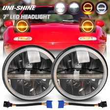 Pair 7inch For 90-97 Mazda NA Miata MX5 MX-5 H6024 LED Headlights Halo Angel Eye