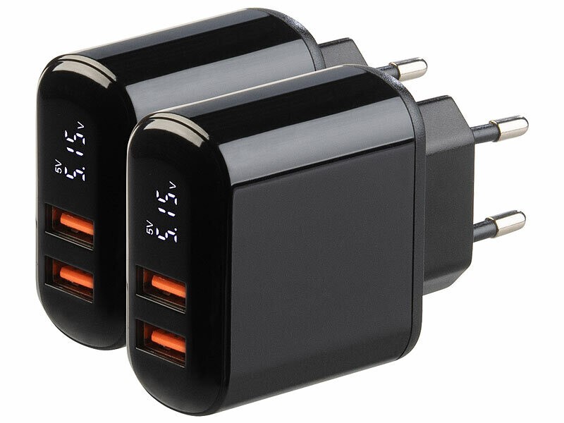 Chargeur secteur USB Revolt noir de 18W avec double port et écran