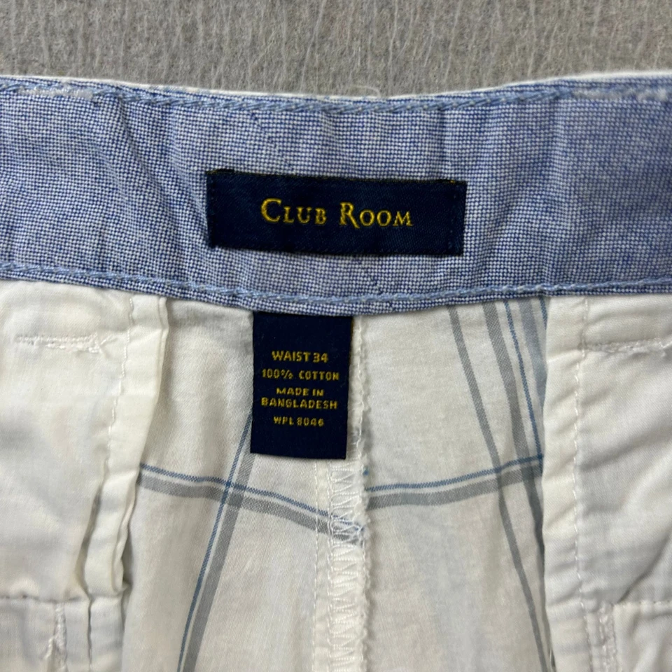 Pantalones Cortos Club Room Para Hombre 34 Blanco Gris Algodón a Cuadros Frente Plano Ligeros Nuevos con Etiquetas Foto 2 de 4