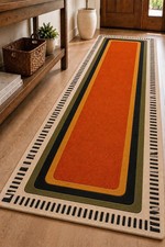 New Hand Tufted Geometric 100  Wool Runner Rug, Modern Burnt Orange Hallway
