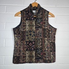 Vtg Chadwicks Patchwork Tapestry Vest 12 Cottage Full Zip Boho Artsy Folksy