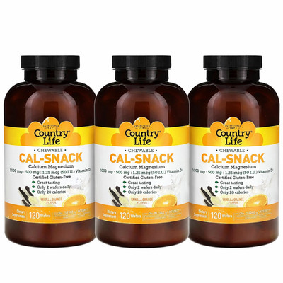 Country Life Cal-Snack Chewable Calcium Magnesium Vanilla Orange 120ct Lot of 3