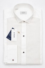 Men Eton White Tuxedo French Cuff Shirt Wing Collar 39 15.5 Slim Fit