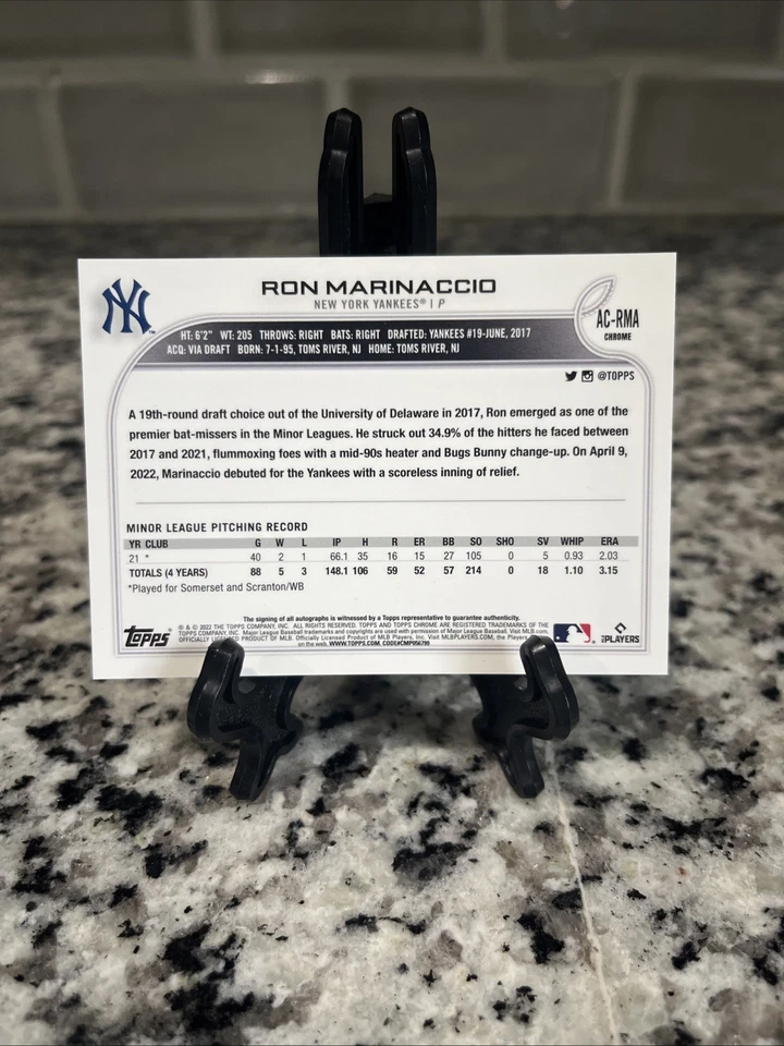 2022 Topps Chrome Update Series - Autographs Ron Marinaccio #AC-RMA Holo Auto - Image 2 of 2