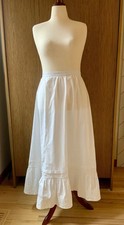 Antique Edwardian White Cotton Petticoat Skirt with Hand-Applied Vintage Appliqu