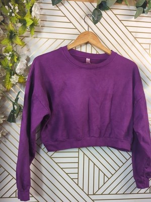 American Apparel Cropped Sweatshirt PURPLE Crewneck Soft ONE SIZE