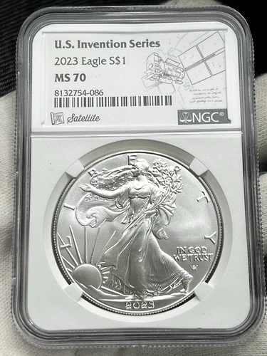 2023 $1 American Silver Eagle 1 oz NGC MS70 Coin US Invention Series - Satellite