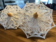 Pair Of Wood Doll Parasol Umbrellas 100 Cotton Lace Imperial Elegance 8  X 4  