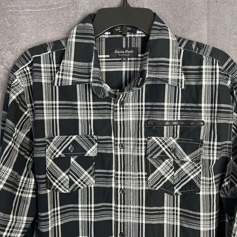 Mens Eighty Eight Platinum Black Long Sleeve Button Shirt Plaid Size XL - Image 2 of 4