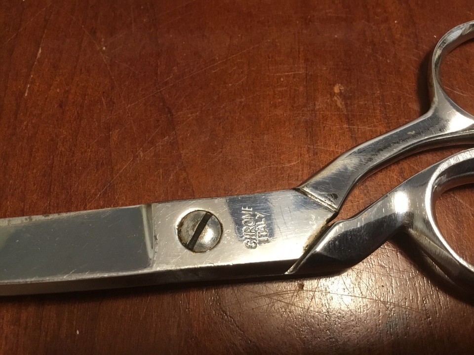 Vintage chrome Italy hot drop scissors 7” inch shears Stainless Steel 4 ...