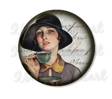 Roaring 1920's Flapper Tea Time - Handpressed Magnet or Pinback 2.25"