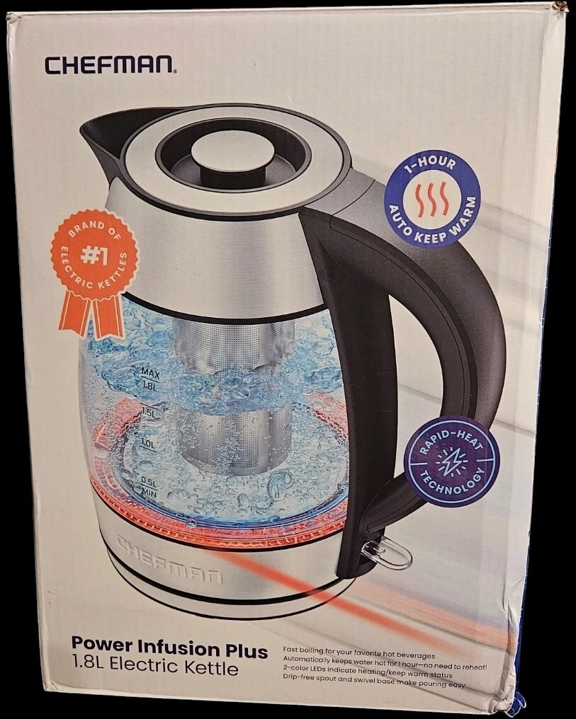 NEW! CHEFMAN Electric Kettle Power Infusion Plus Boiling Water 1.8L
