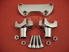 RISER SET 2" RISE 1" HANDLEBAR SCALLOPED TOP CLAMP HARLEY NO THREAD CHROME