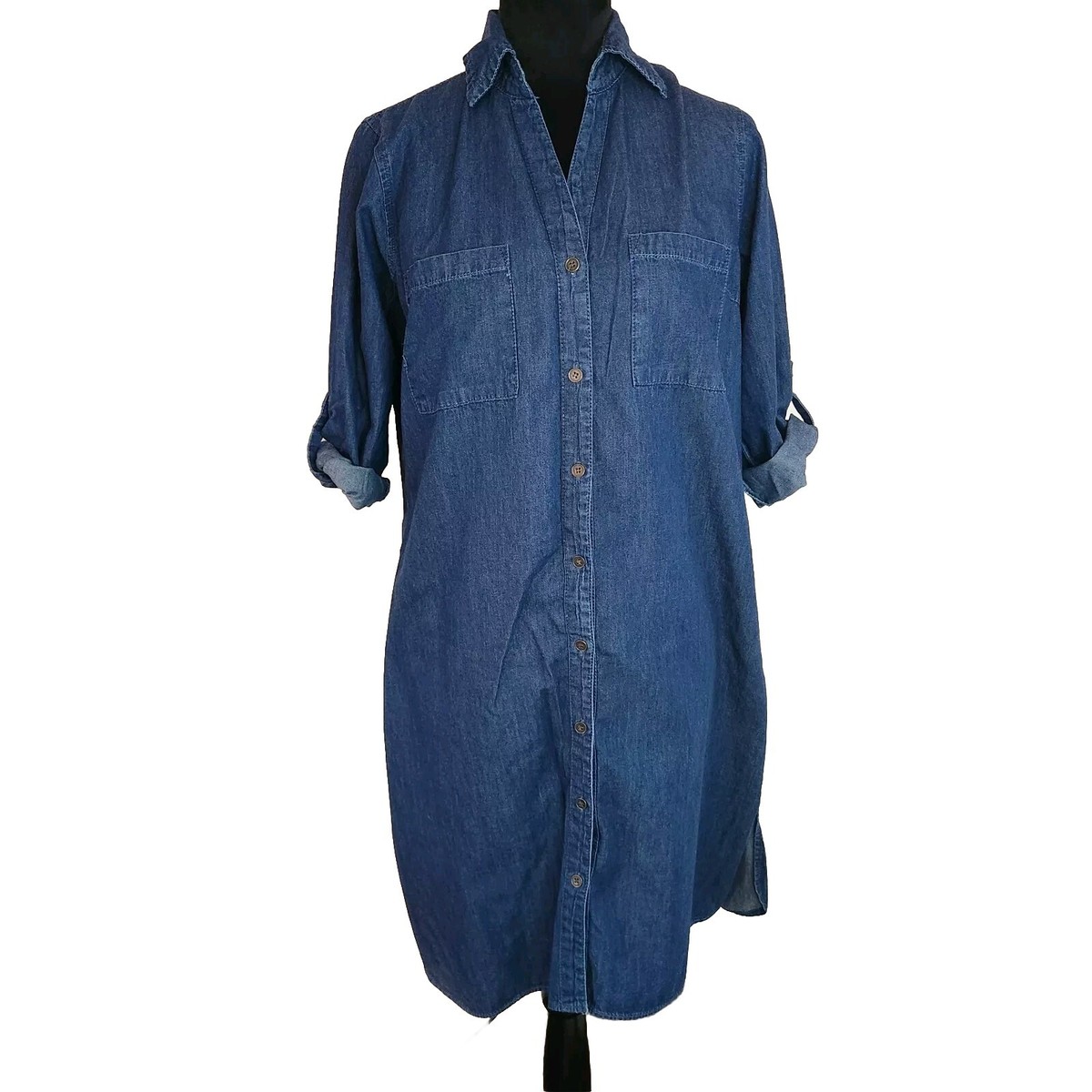 speed control new york denim dress speed control new york dress Blue chambray Sz L Shift Legendary Shirt dress  knee