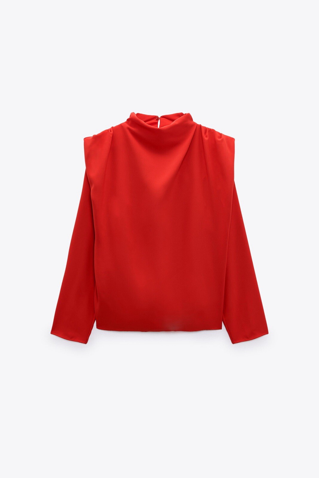 Zara Draped Red Satin top Drape Neck pleated Long Sleeve Blouse Top S Elegant