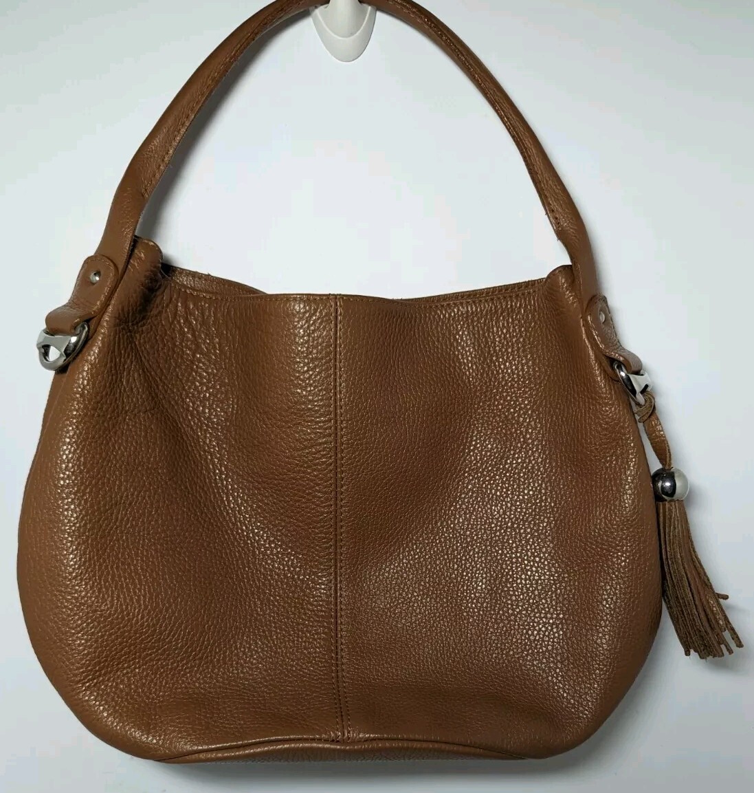 Brics Lt Brown Leather Handbag 14w 10t 5d 4hd 1 Handle Silver Hardware View 2