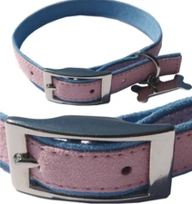 Too! Suede Adjustable Fashion Collection Pet Dog/Cat Collar Pink Blue Trim 18"
